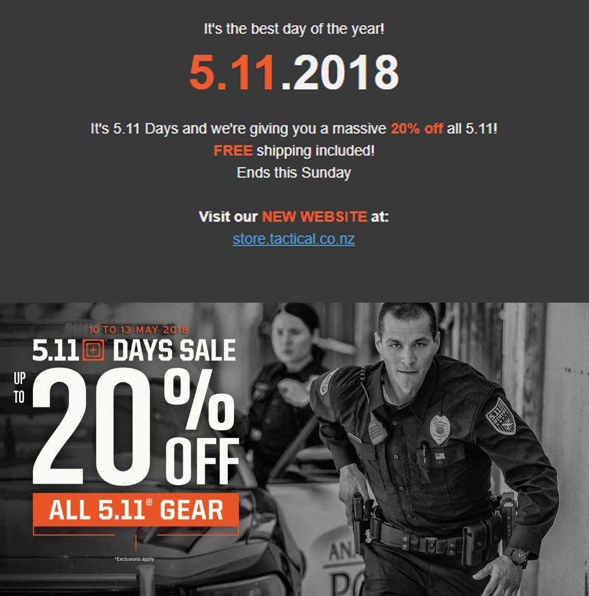 Tactical gear sale in New Zealand.  Best tactical day in the year. 511 free shipping.