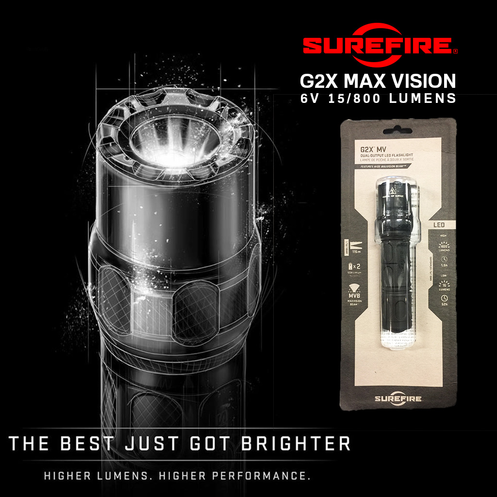 Surefire Tactical Flashlight G2X MV max Vision 800 lumen. Wide beam.