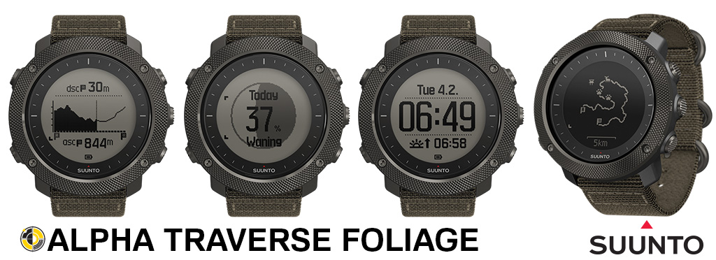 Suunto Traverse Alpha Foliage watch lineup views