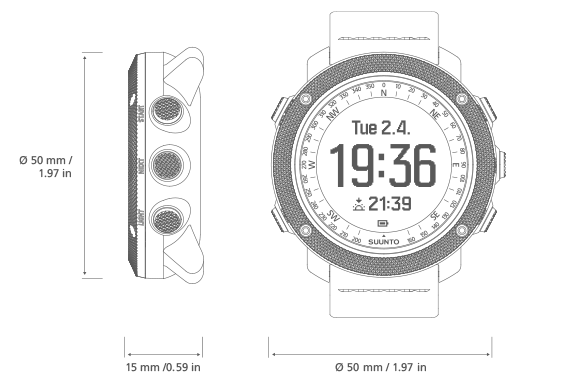 Suunto Traverse Alpha side view front view specificiations