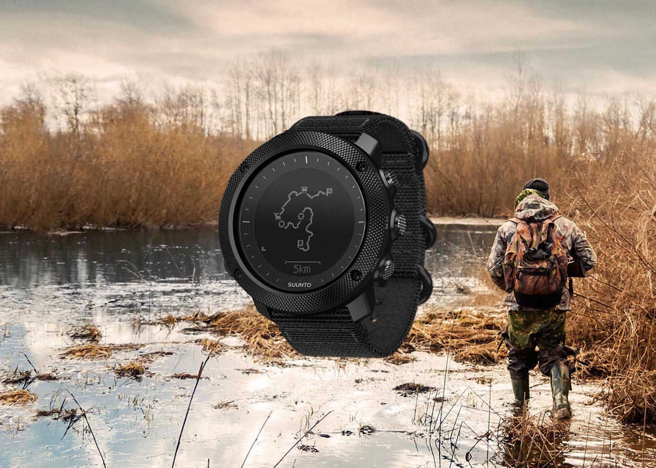 Suunto Traverse Alpha Stealth in use outdoors military watch